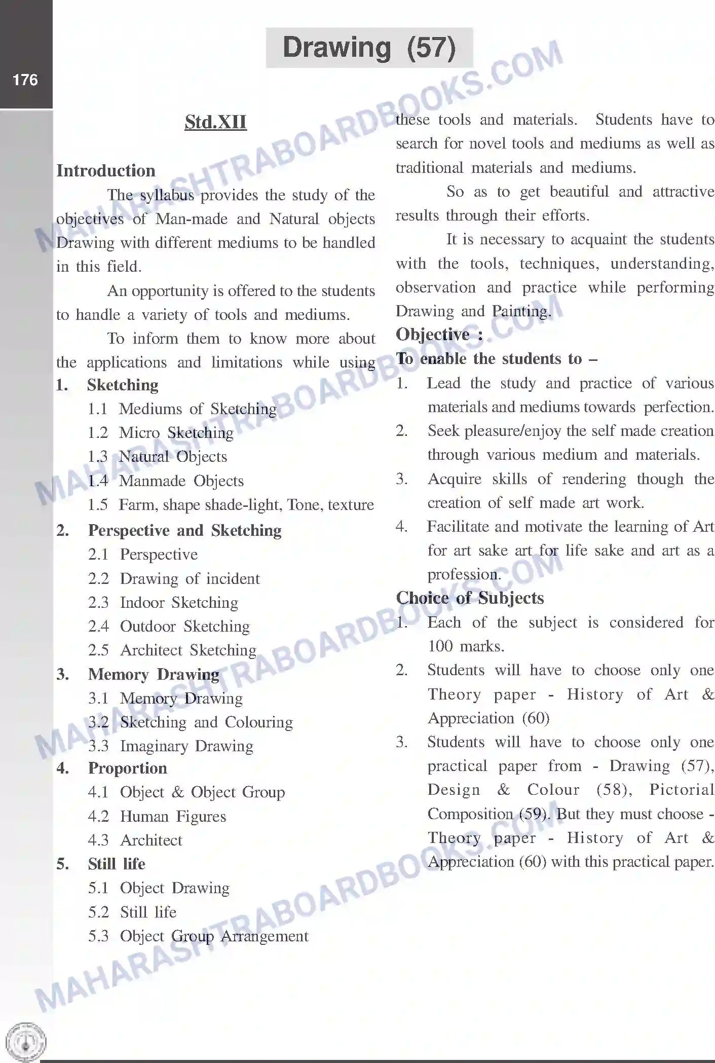 Maharashtra Board Syllabus Class-12 Drawing Image 1