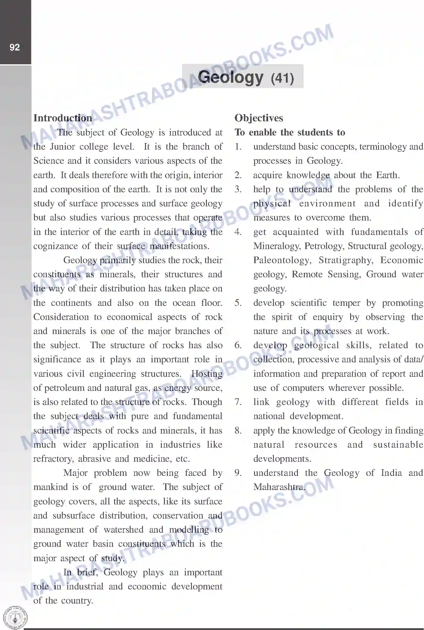 Maharashtra Board Syllabus Class-12 Geology Image 1