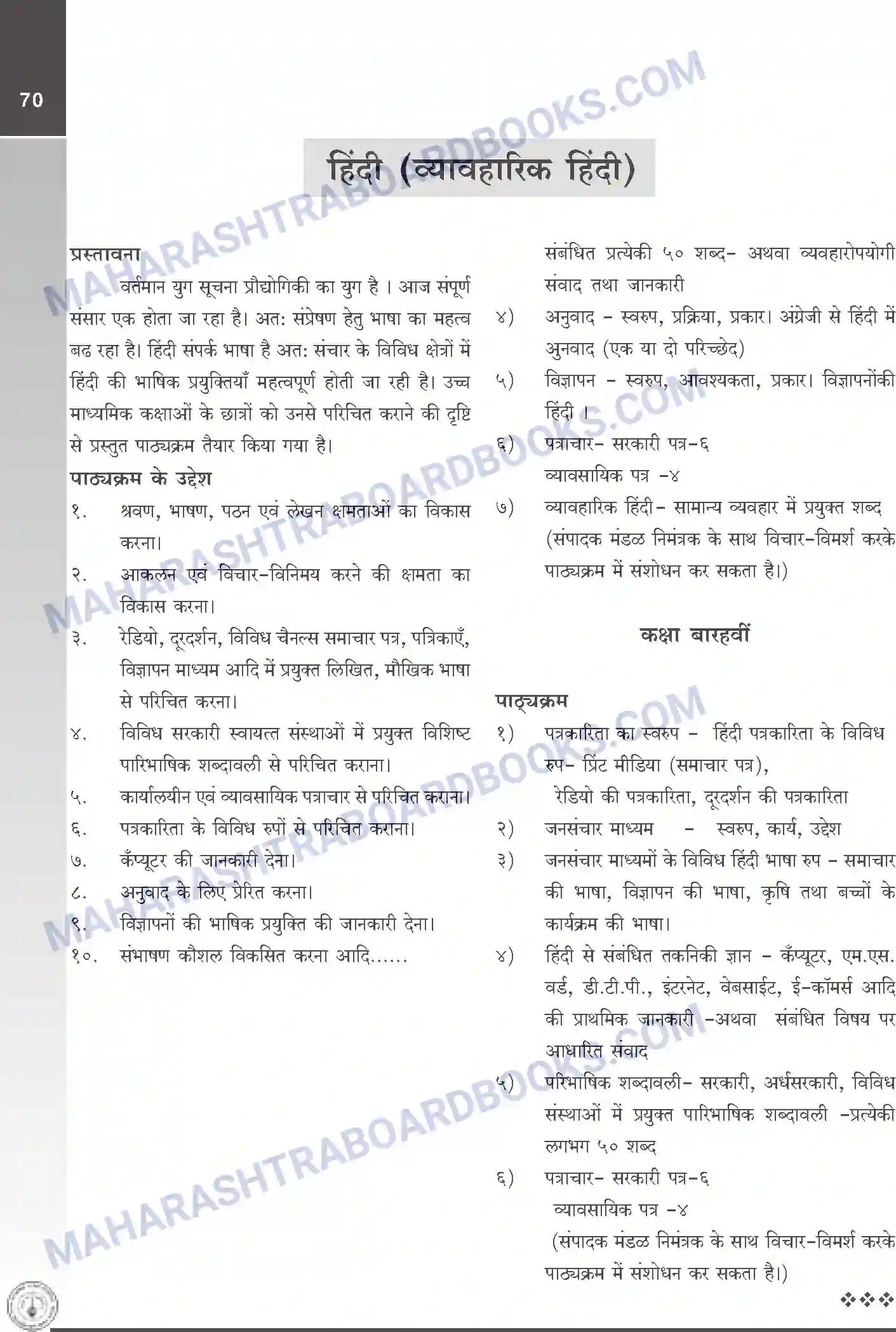 Maharashtra Board Syllabus Class-12 Hindi(Applied) Image 1