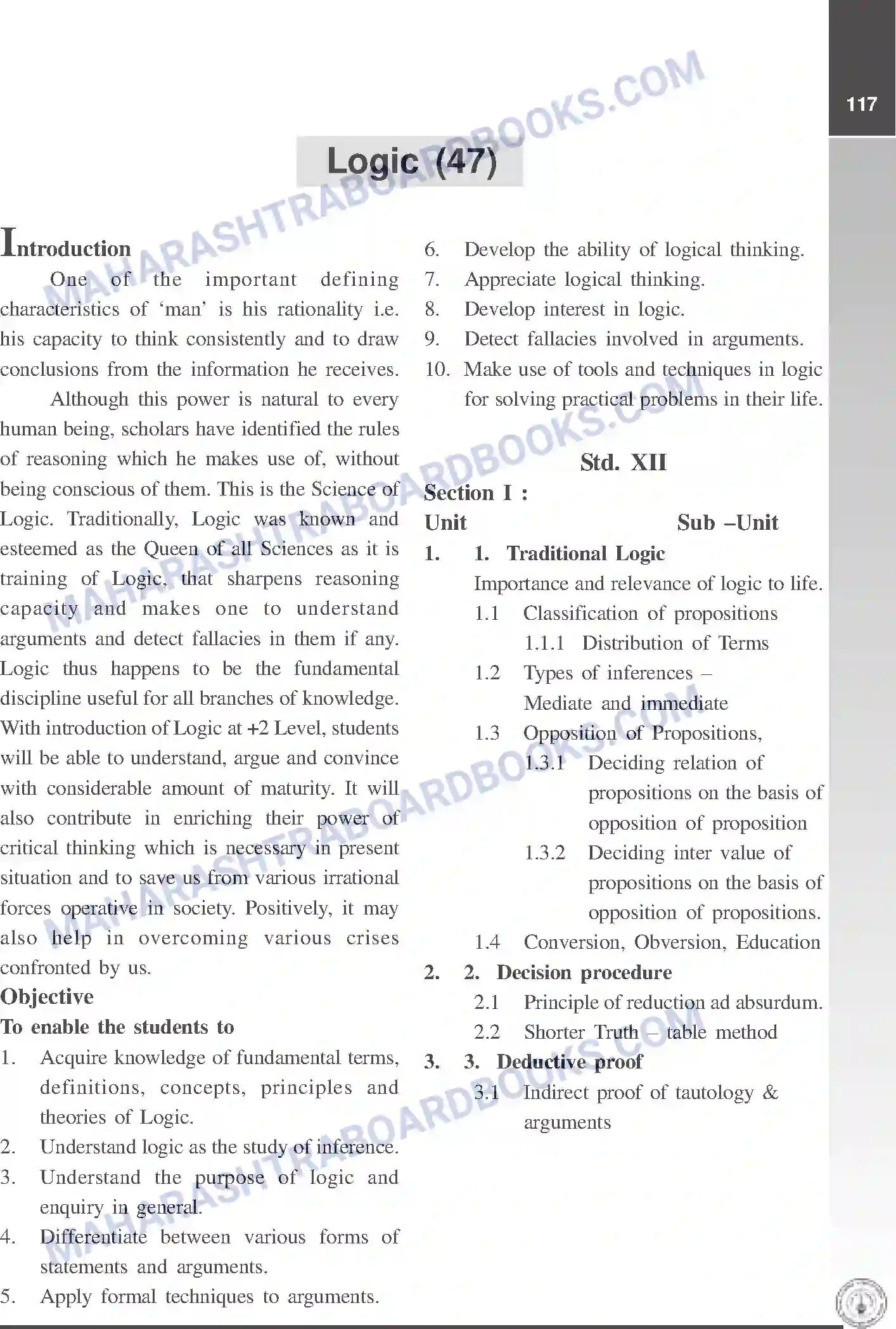 Maharashtra Board Syllabus Class-12 Logic Image 1