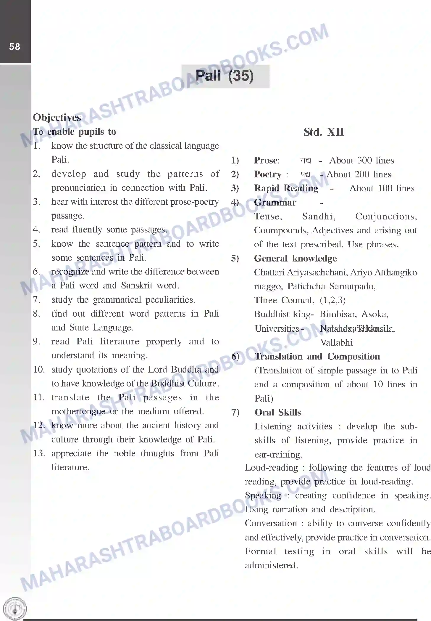 Maharashtra Board Syllabus Class-12 Pali Image 1