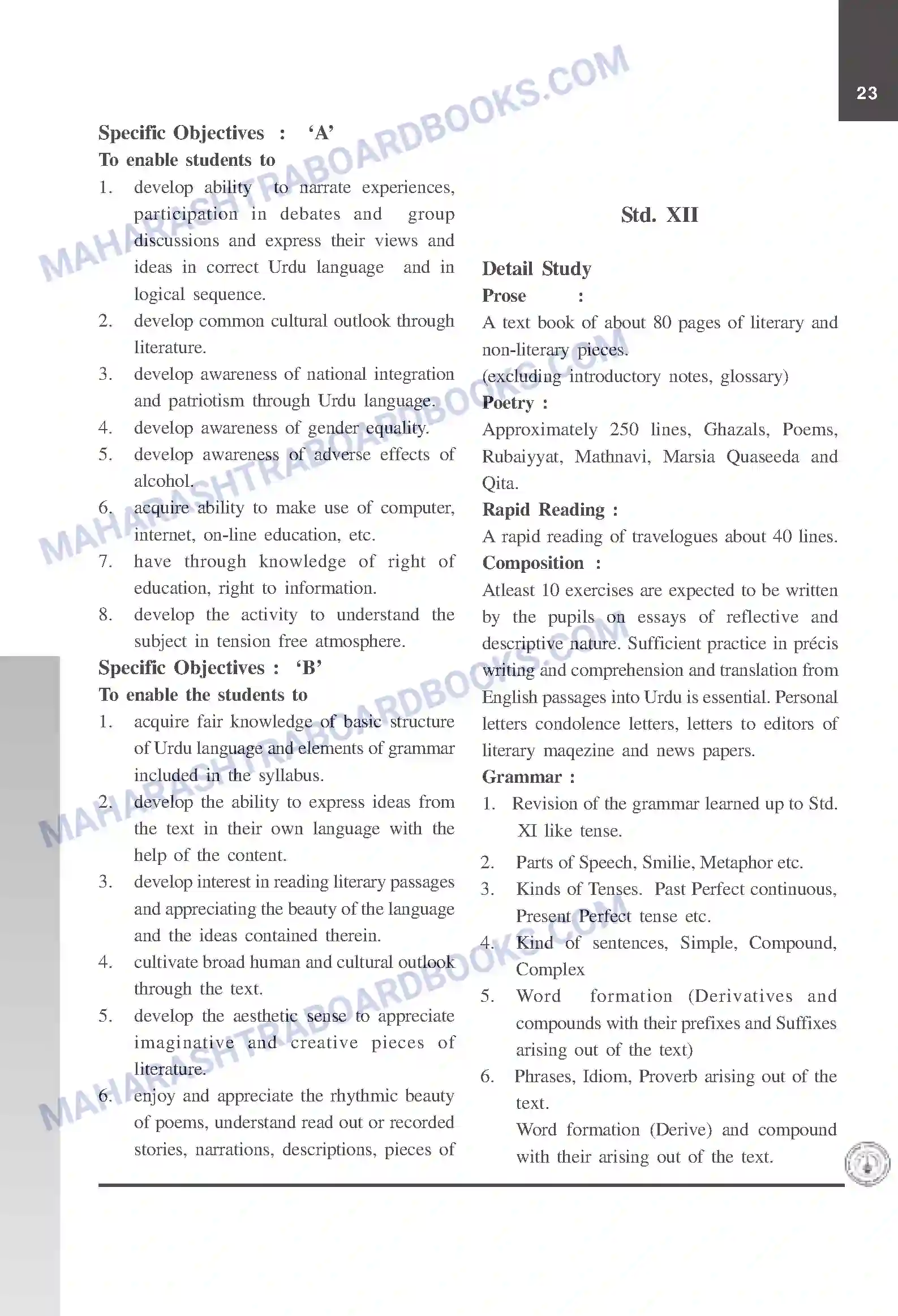 Maharashtra Board Syllabus Class-12 Urdu Image 2